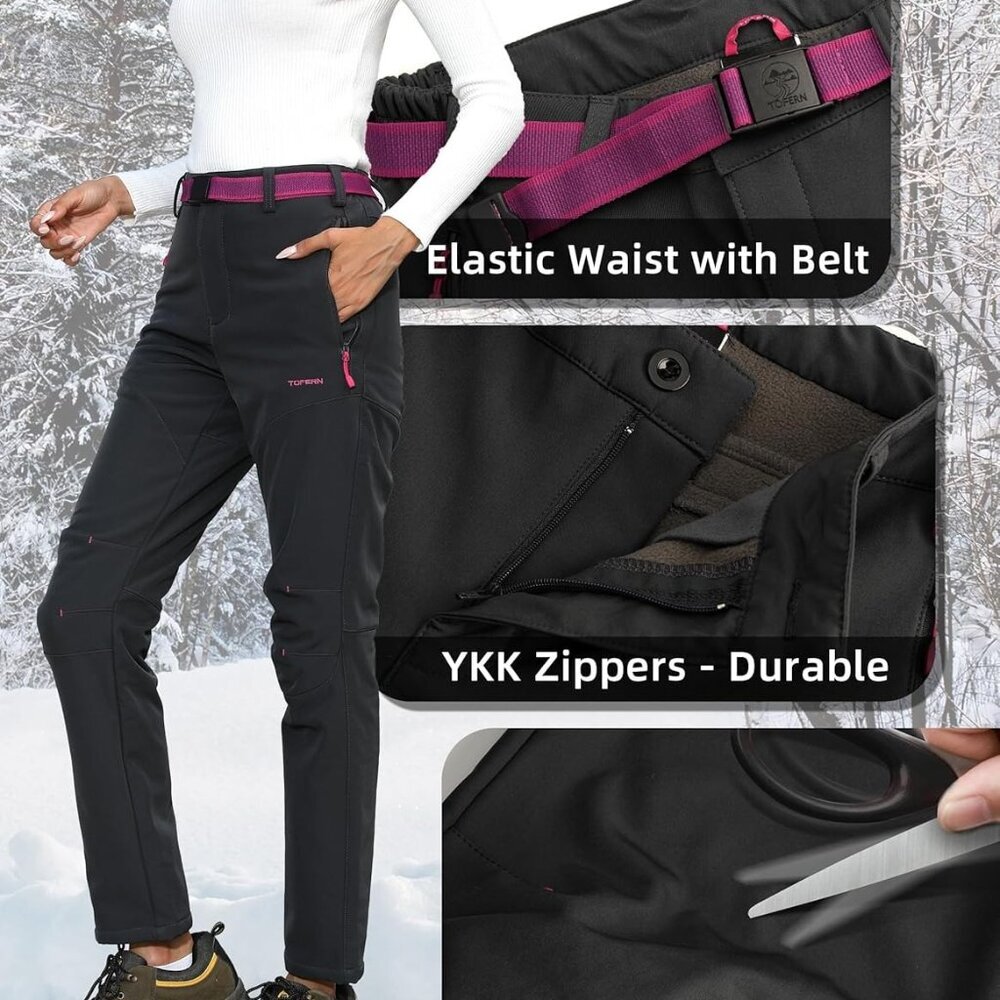 Women's Outdoor Waterproof Windproof Fleece Cargo Snow Ski Hiking Pants L & XL
